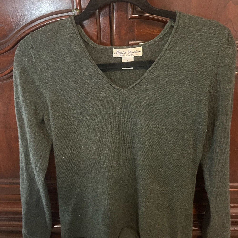 Hunter Green Marino Wool V-Neck Sweater